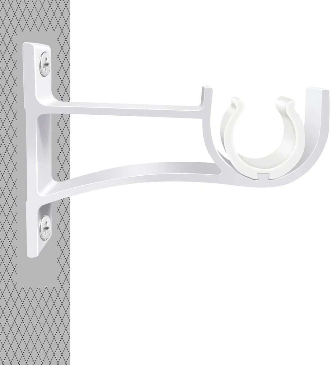 Aluminium alloy curtain rod brackets in black and white, designed for easy installation and sturdy support for curtains, shower rods, and other pipes up to 32mm in diameter.