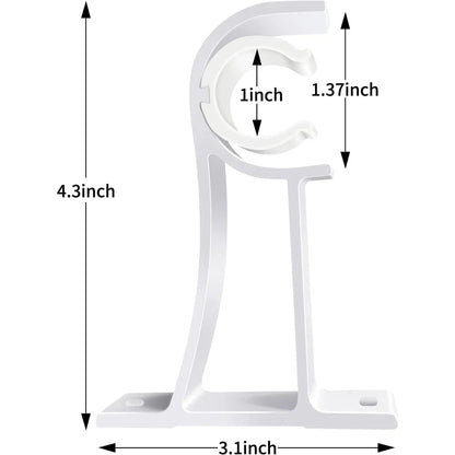 Aluminium alloy curtain rod brackets in black and white, designed for easy installation and sturdy support for curtains, shower rods, and other pipes up to 32mm in diameter.