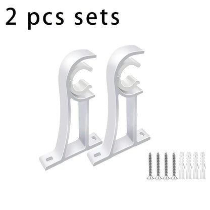 Aluminium alloy curtain rod brackets in black and white, designed for easy installation and sturdy support for curtains, shower rods, and other pipes up to 32mm in diameter.