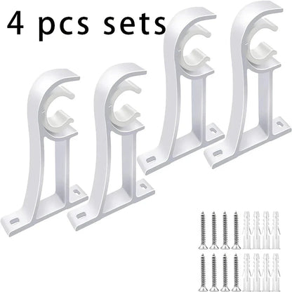 Aluminium alloy curtain rod brackets in black and white, designed for easy installation and sturdy support for curtains, shower rods, and other pipes up to 32mm in diameter.