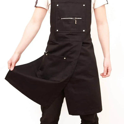 Personalised Coffee Shop Barista Apron in black, made with premium canvas material and featuring a spacious front pocket