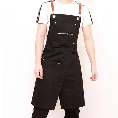 Personalised Coffee Shop Barista Apron in black, made with premium canvas material and featuring a spacious front pocket