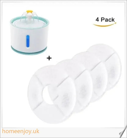 Automatic pet water fountain with LED light for cats, providing continuous fresh water and stylish design