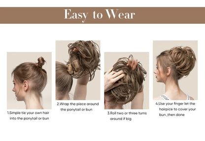 Bud Bun Artificial Hair Bun - Natural fluffy long beard curly hair bun for lazy updo chignon hairstyles