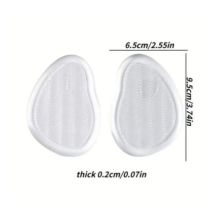 A pair of high heel shoes with transparent silicone insoles inside, providing cushioning and support for the wearer's feet.