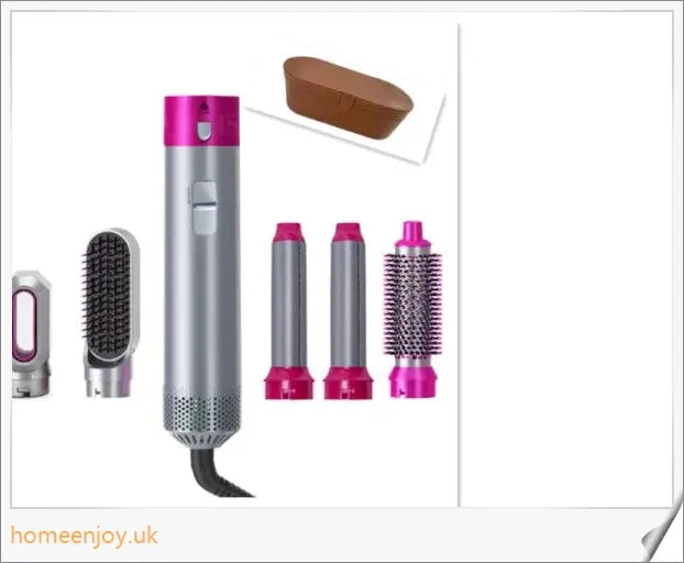 Dyson Airwrap Hair Styler Accessories in nickel and fuchsia colour, featuring various styling attachments and advanced technology for creating salon-quality hairstyles at home.
