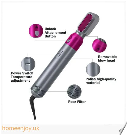 Dyson Airwrap Hair Styler Accessories in nickel and fuchsia colour, featuring various styling attachments and advanced technology for creating salon-quality hairstyles at home.