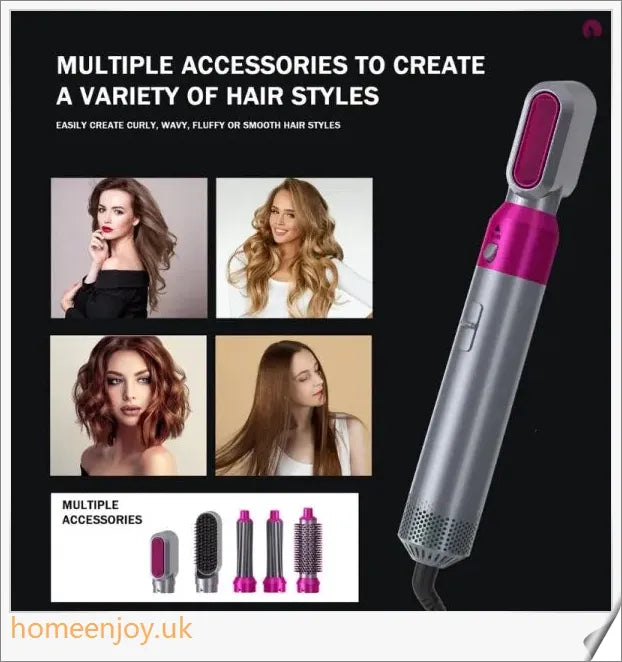 Dyson Airwrap Hair Styler Accessories in nickel and fuchsia colour, featuring various styling attachments and advanced technology for creating salon-quality hairstyles at home.