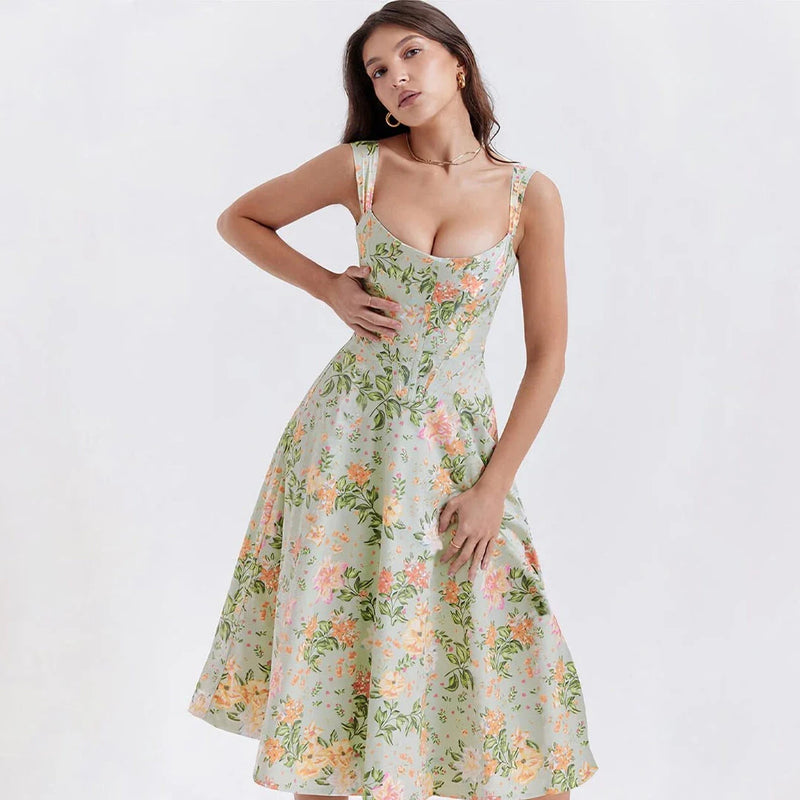 Homeenjoy UK Chic Printed Spaghetti Strap Midi Dress