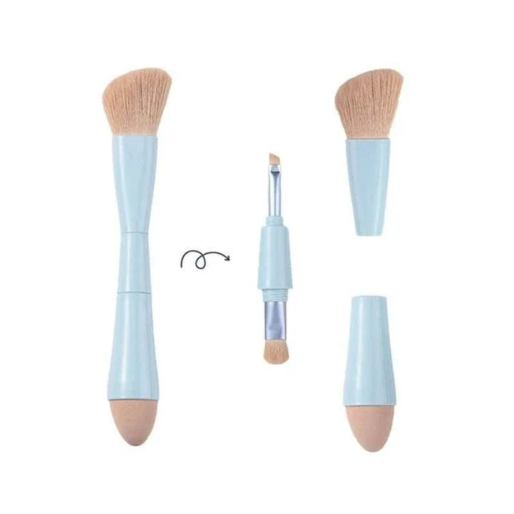 4-in-1 Multifunctional Detachable Makeup Brush Set - Portable Beauty Tools with Premium Synthetic Fibres and Sturdy Plastic Handle