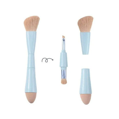 4-in-1 Multifunctional Detachable Makeup Brush Set - Portable Beauty Tools with Premium Synthetic Fibres and Sturdy Plastic Handle