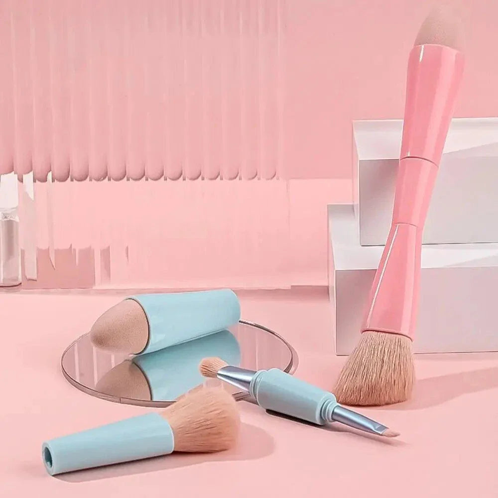 4-in-1 Multifunctional Detachable Makeup Brush Set - Portable Beauty Tools with Premium Synthetic Fibres and Sturdy Plastic Handle