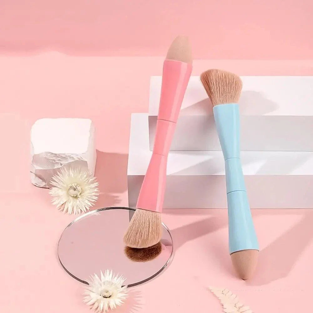 4-in-1 Multifunctional Detachable Makeup Brush Set - Portable Beauty Tools with Premium Synthetic Fibres and Sturdy Plastic Handle