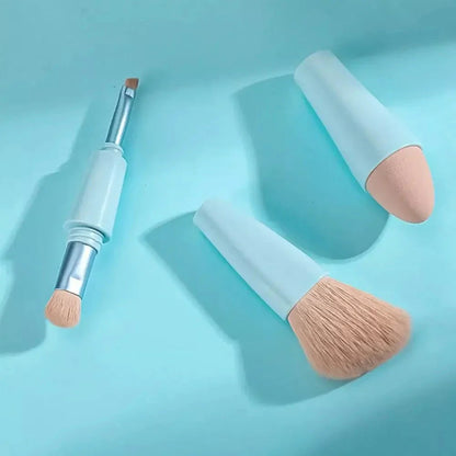 4-in-1 Multifunctional Detachable Makeup Brush Set - Portable Beauty Tools with Premium Synthetic Fibres and Sturdy Plastic Handle