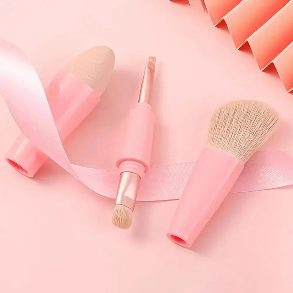 4-in-1 Multifunctional Detachable Makeup Brush Set - Portable Beauty Tools with Premium Synthetic Fibres and Sturdy Plastic Handle