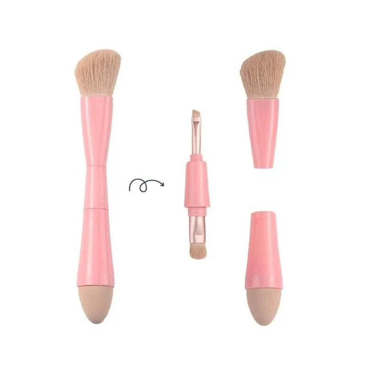 4-in-1 Multifunctional Detachable Makeup Brush Set - Portable Beauty Tools with Premium Synthetic Fibres and Sturdy Plastic Handle