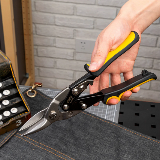 Multifunctional stainless steel metal sheet cutting scissors with ergonomic dual-color PVC handle