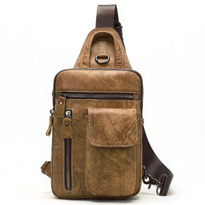 A premium leather crossbody bag for men, featuring a vintage British design and adjustable shoulder strap