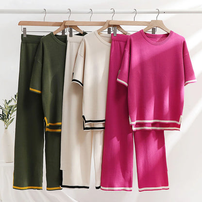 Classic Style Ice Silk Knitting Suit for Women - Sophisticated Two-Piece Set in a Range of Colours
