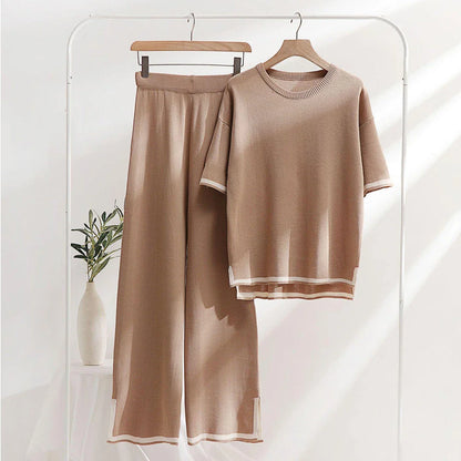 Classic Style Ice Silk Knitting Suit for Women - Sophisticated Two-Piece Set in a Range of Colours