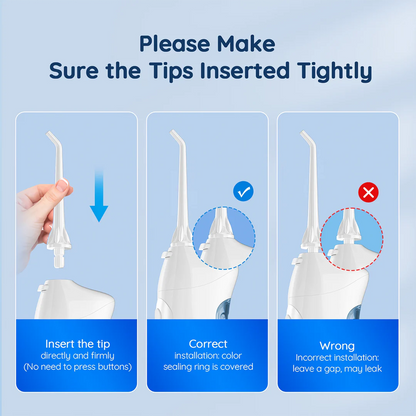 A stylish, rechargeable water flosser with four interchangeable nozzles for a personalised and thorough dental cleaning experience.