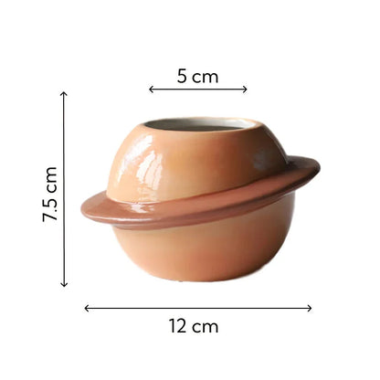 Mini Planet Shape Ceramic Succulent Flower Pot with a smooth, planet-inspired design in blue colour