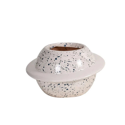 Mini Planet Shape Ceramic Succulent Flower Pot with a smooth, planet-inspired design in blue colour