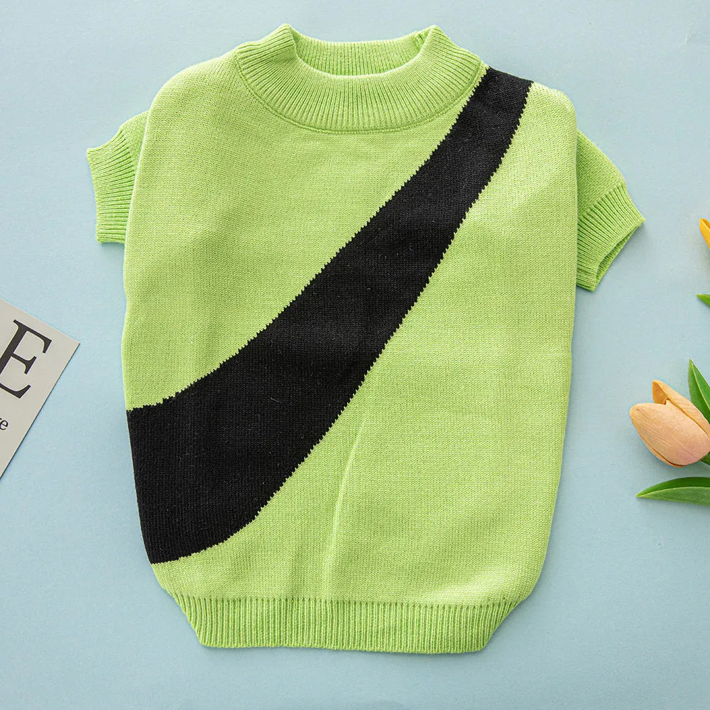 Corgi wearing a soft wool dog sweater in light green, showing casual style and fit.