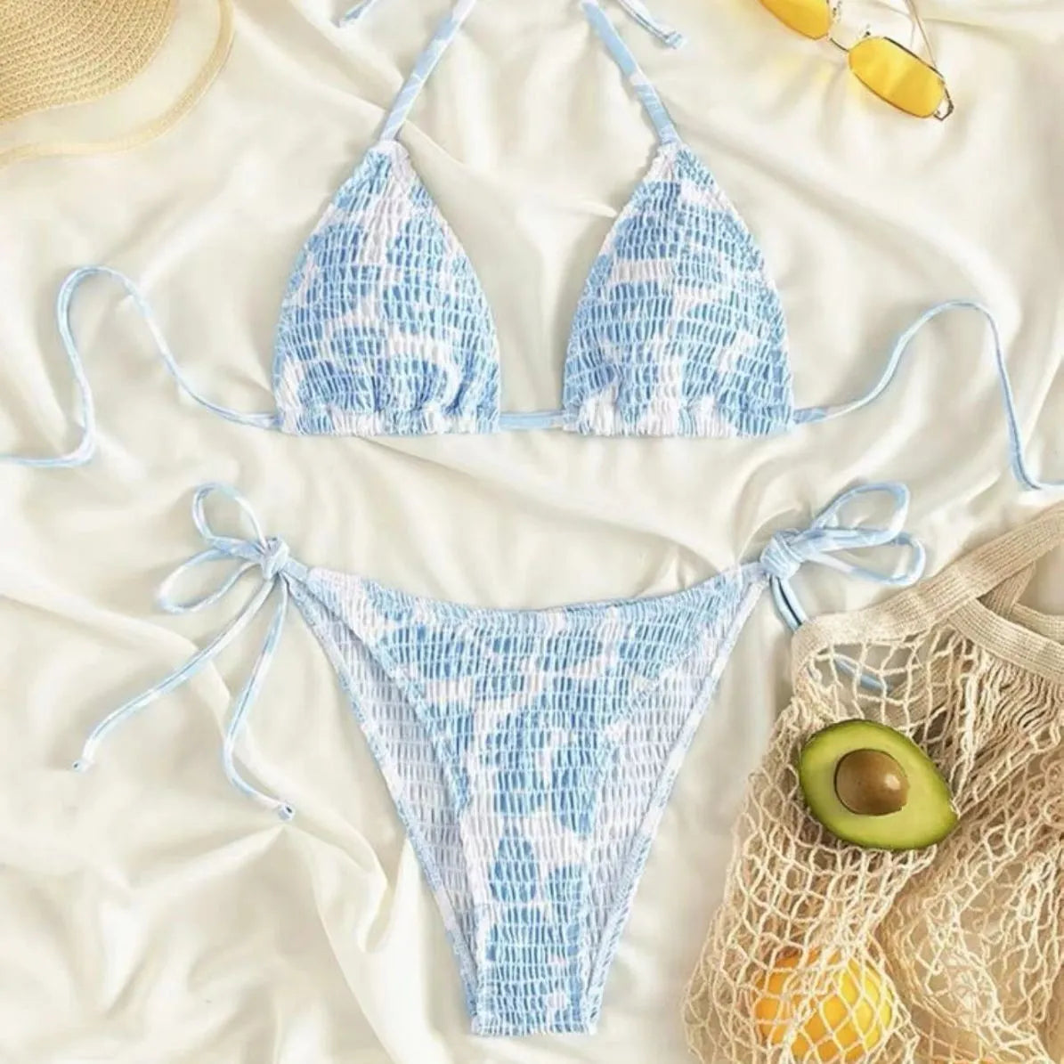 Women's floral halter swimsuit bikini set in multiple colours with brief bottoms