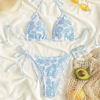 Women's floral halter swimsuit bikini set in multiple colours with brief bottoms