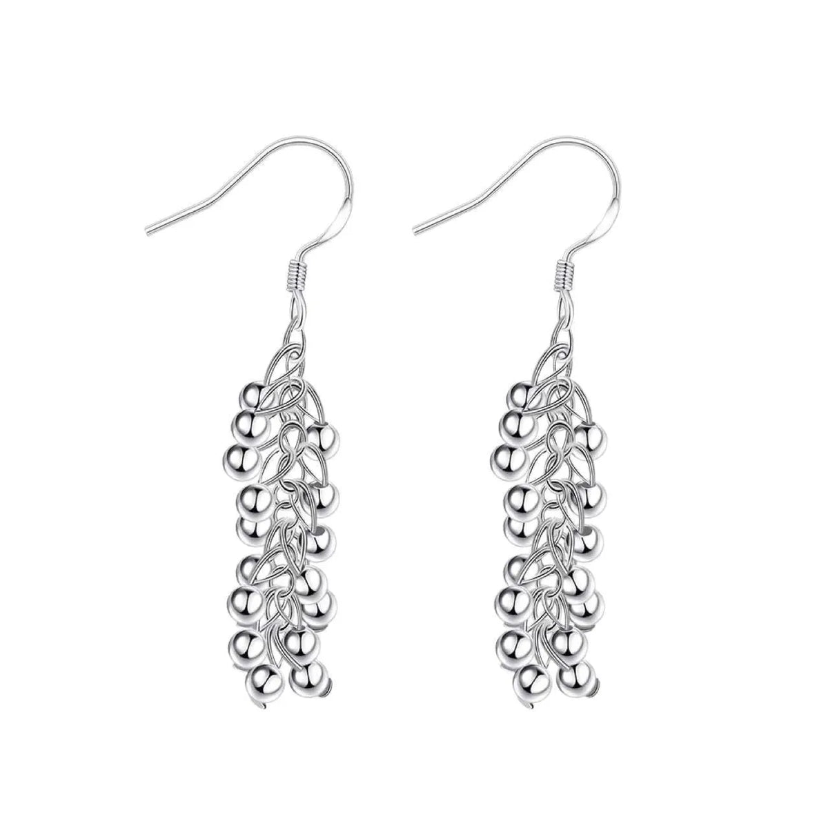 Silver light bead string earrings for women, copper electroplated dangle earrings, 6.8g, 1 pair