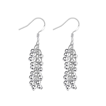 Silver light bead string earrings for women, copper electroplated dangle earrings, 6.8g, 1 pair