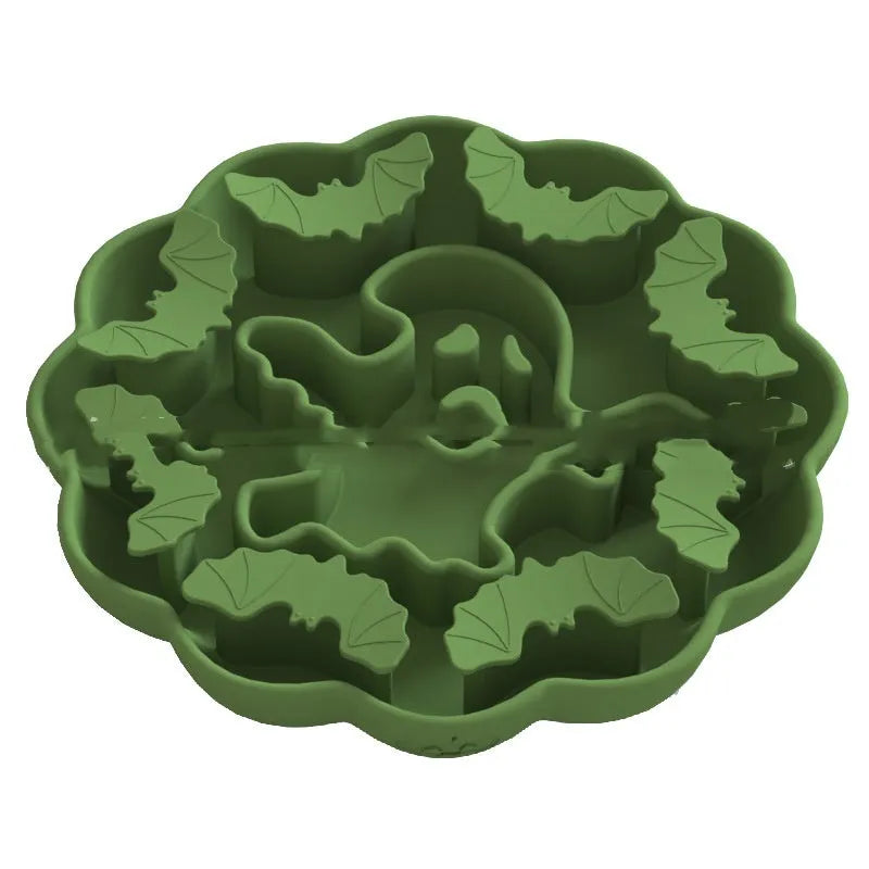 Edible silicone dog slow feeder bowl in multiple geometric shapes with raised interior pattern
