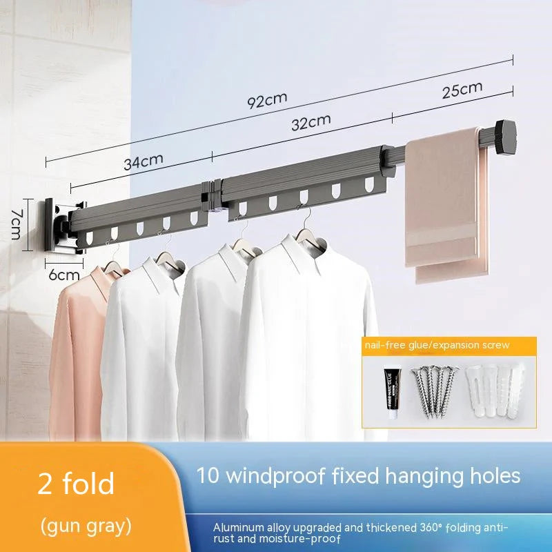 Aluminium suction cup folding clothes hanger with retractable drying rack