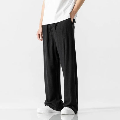 Men's bamboo fibre cropped trousers with drawstring waist in straight-leg cut