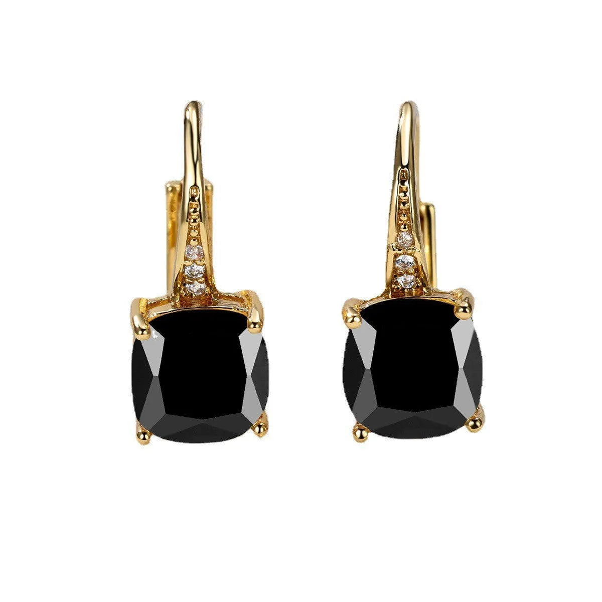 Square zircon inlaid geometric ear hooks in Korean style with electroplated finish