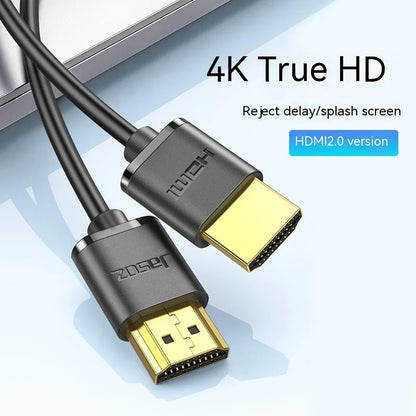 HDMI cable with gold-plated connectors and thin flexible black cable available in multiple lengths