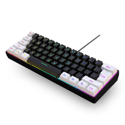 61-key wired membrane keyboard in white and black colour scheme with compact design