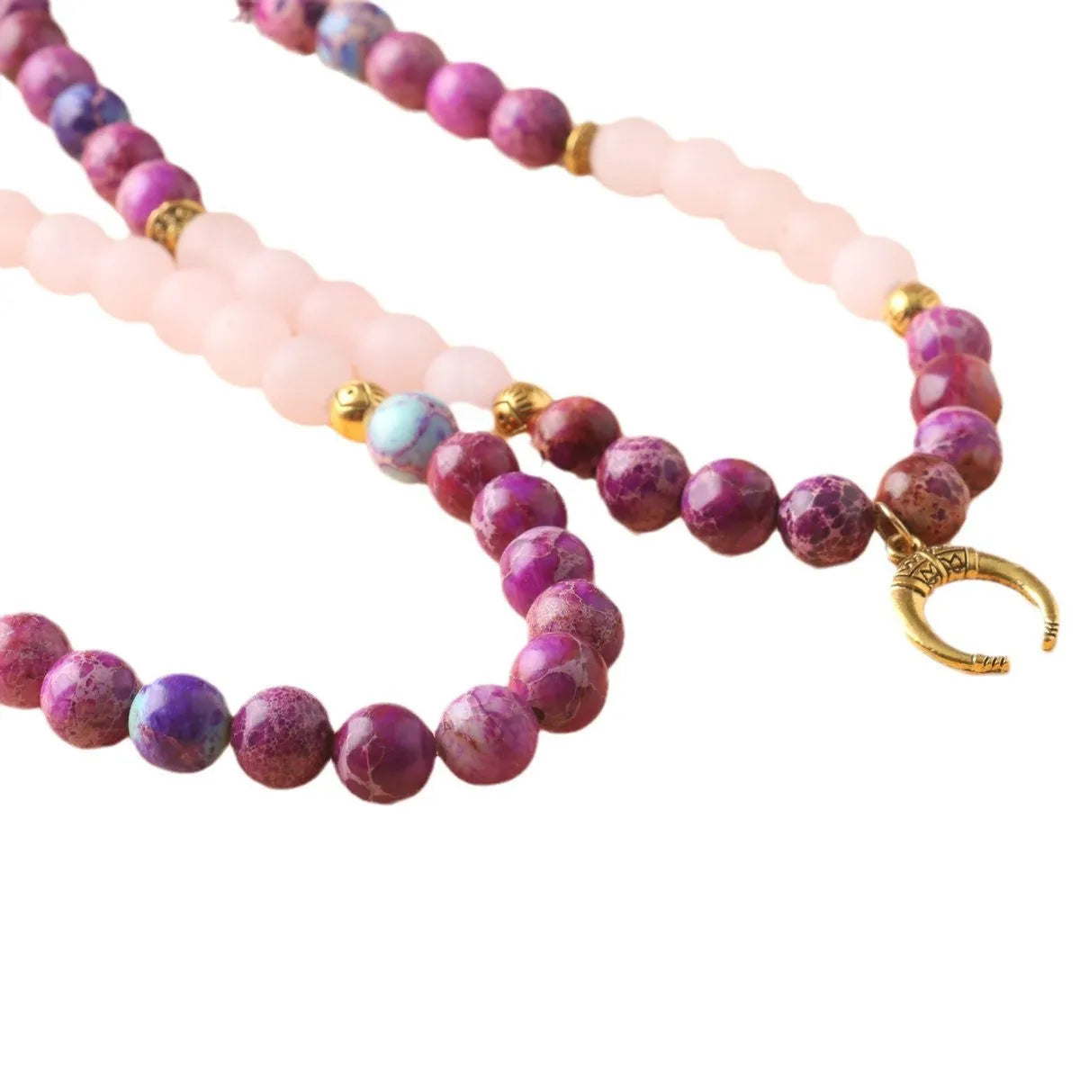 Personalised pendant necklace with round pink Emperor Stone crystal beads on a silver chain.