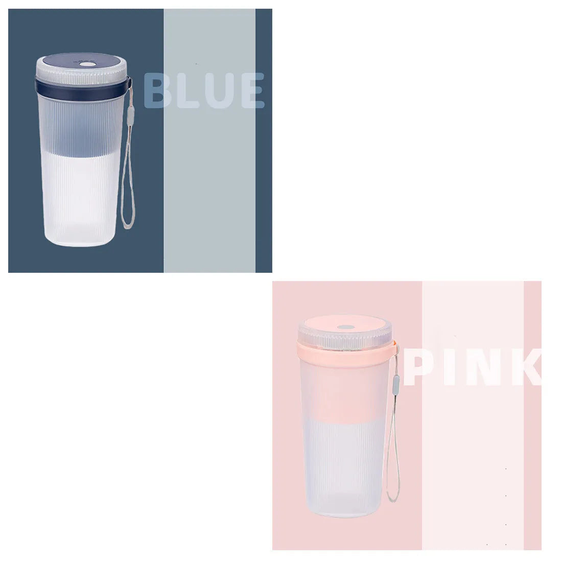 Multi-function portable blender in blue, green, or pink with USB cable and detachable parts for juicing