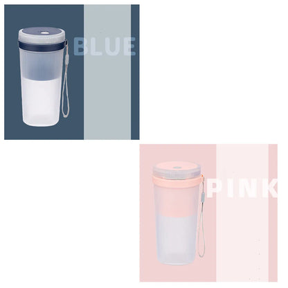 Multi-function portable blender in blue, green, or pink with USB cable and detachable parts for juicing