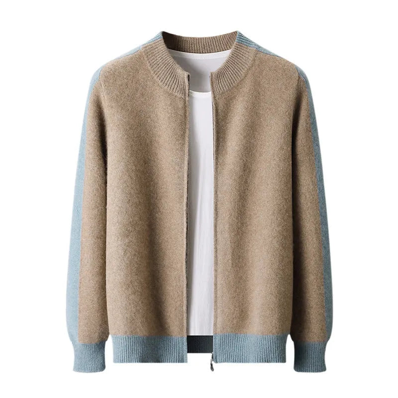 Men's half turtleneck zipper cardigan in thickened wool yarn, loose fit, available in four colours
