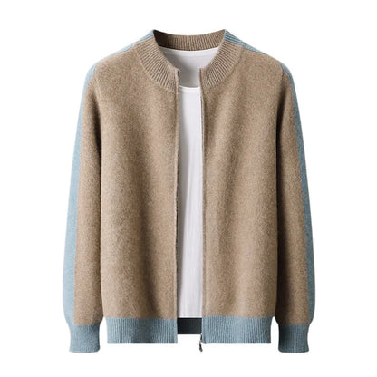 Men's half turtleneck zipper cardigan in thickened wool yarn, loose fit, available in four colours