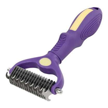 Purple double-sided pet comb for cats and dogs with knot untangling function