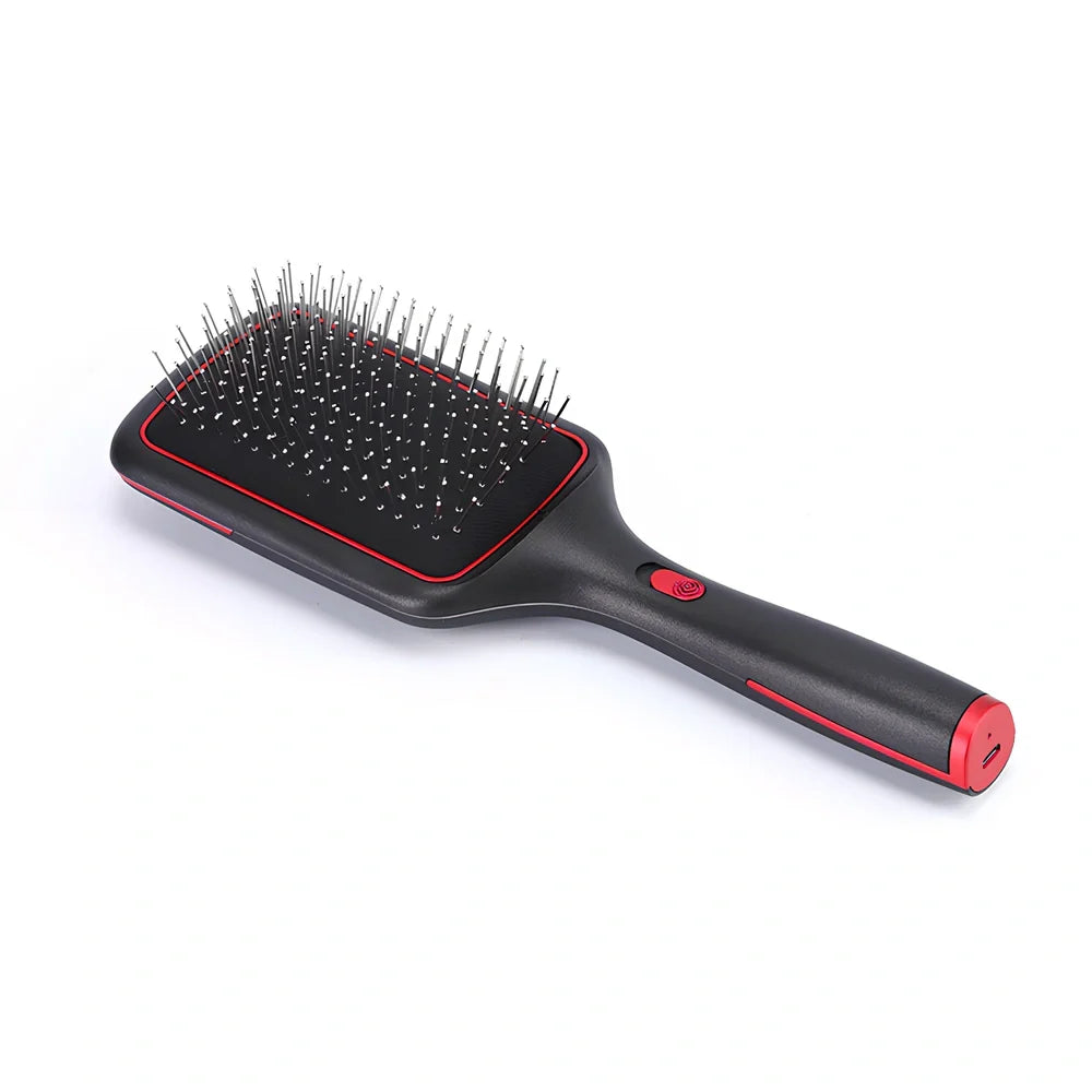 Black wireless straight hair comb with tourmaline ceramic 15mm heating elements and negative ion technology