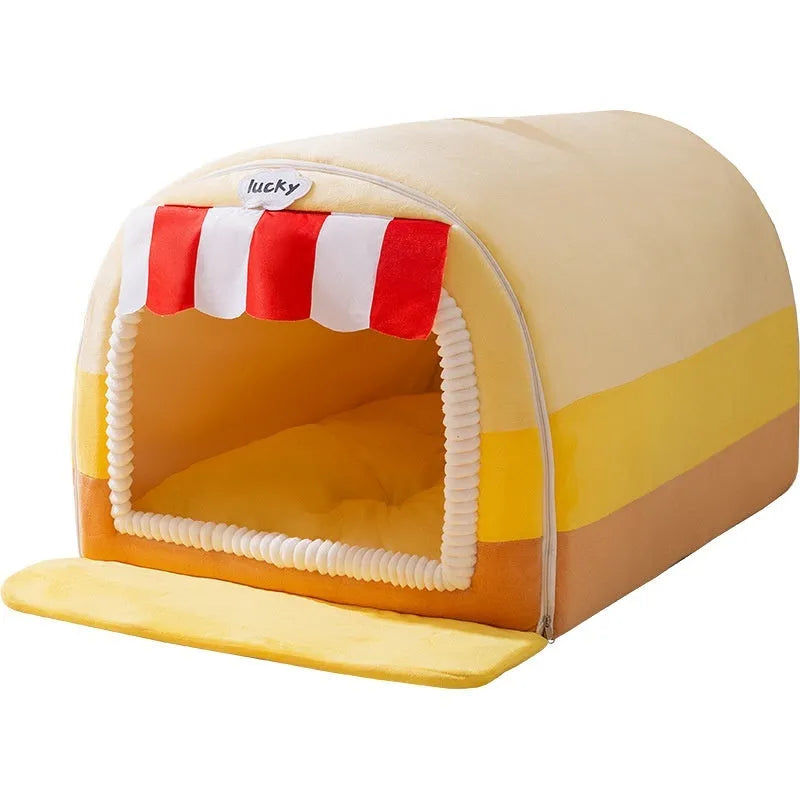 Painted fabric dog bed with sponge cushion in Loomi Brown-Coffee colour, shown in Large 50x40x35cm size.