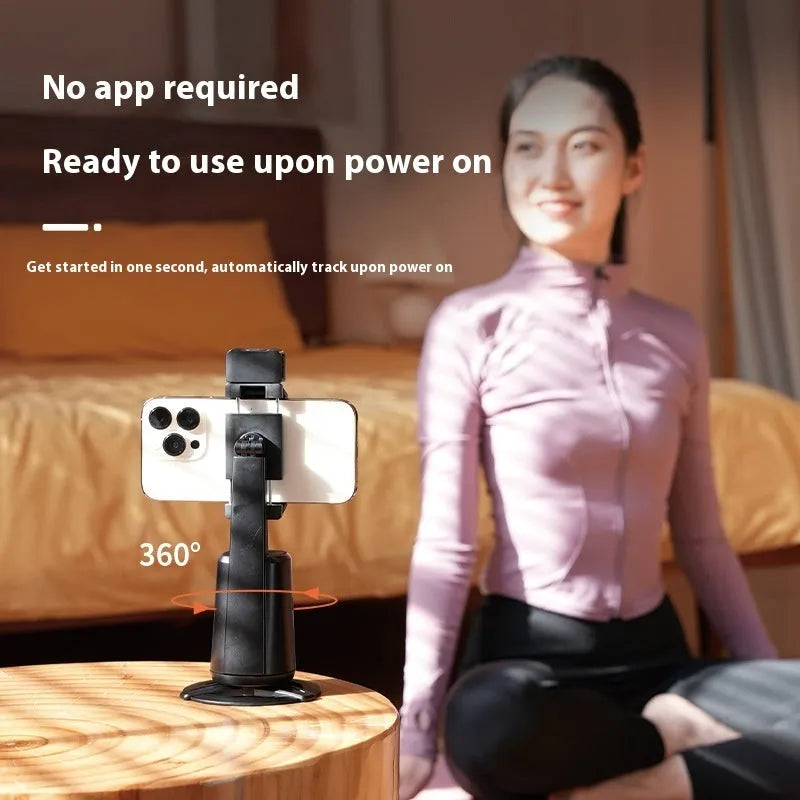 Black desktop smartphone bracket with face tracking camera rotation and LED lighting remote control