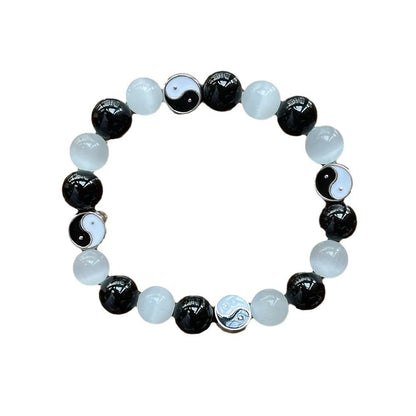 Opal agate Tai Chi bracelet with black agate inlays, 10mm beads, Chinese style design for men and women