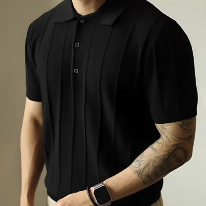 Men's solid black loose fit basic t-shirt made from polyester fabric, front view.