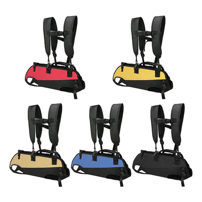 Black soft-sided Oxford cloth pet backpack for dogs and cats with colour accents, shown in backpack carry mode.